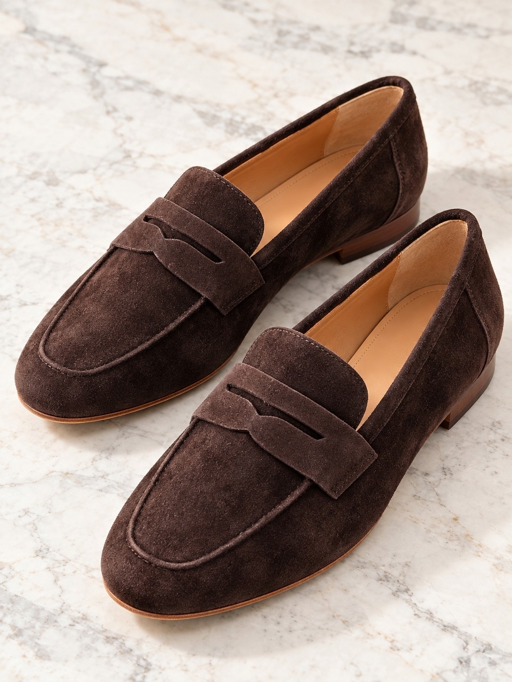 Quince Italian Suede Penny Loafers Coffee Bean Brown 7.5 NWOB